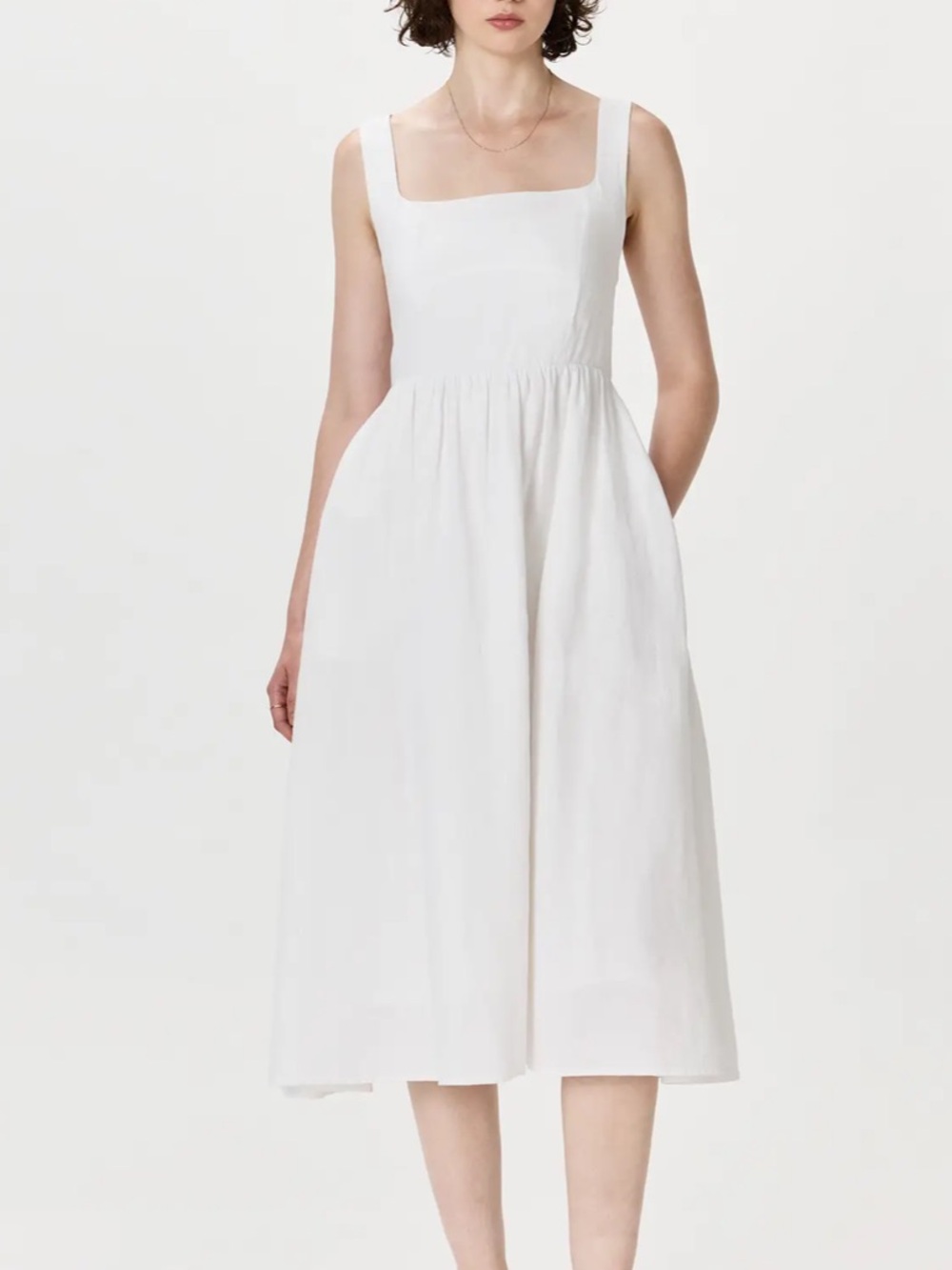 Quince European Linen Fit & Flare White Midi Dress